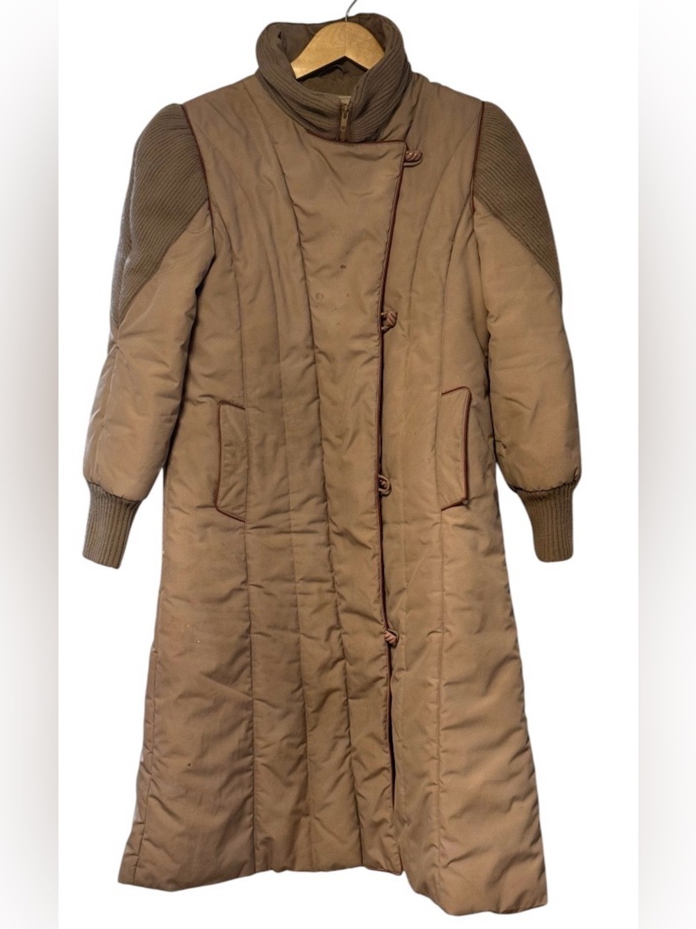 Mulberry Street Women’s Long Quilted Puffer Coat in Tan sz11/12 80s